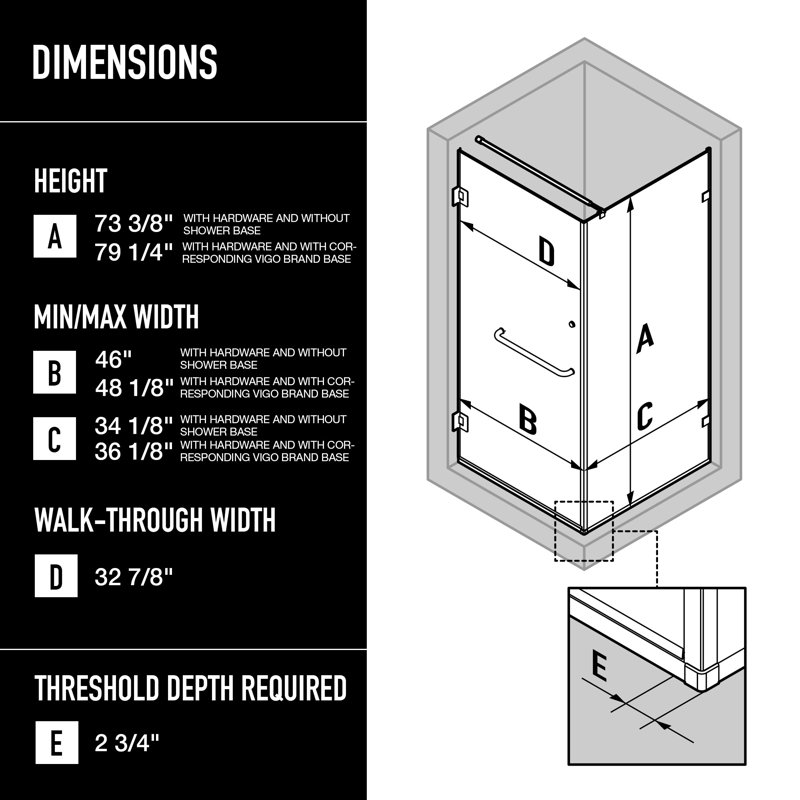 Pacifica 36" W x 48" D x 79" H Hinged Frameless Shower Enclosure with 3/8  Clear Glass&Base, Right, Brushed Nickel