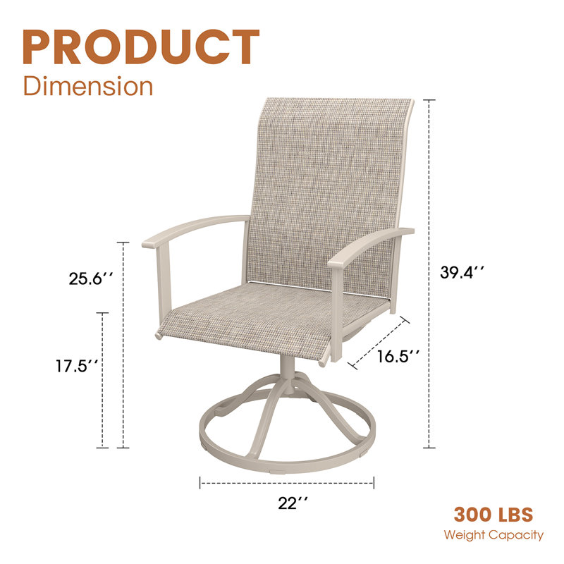 Chaise de salle à manger pivotante pour l'extérieur avec tissu en textilène, Beige