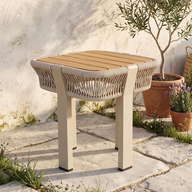 Table d'appoint en bois pour l'extérieur, Teck naturel beige