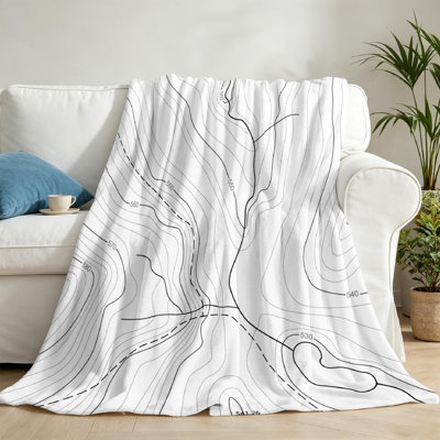 Black Ultra Soft Flannel Fleece Throw Blanket,Abstract Map and White Single-Sided Print