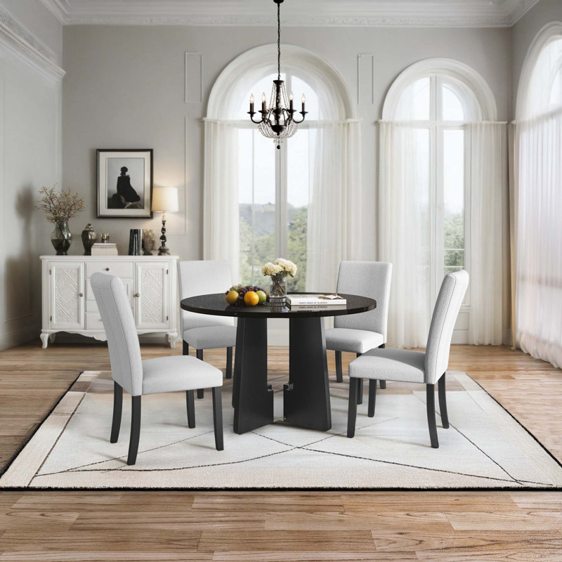5-Piece Round Dining Table Set, White, Black
