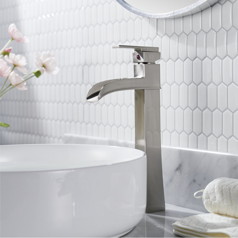 Vessel Bathroom Faucet With Drain Assembly, Brushed Nickel