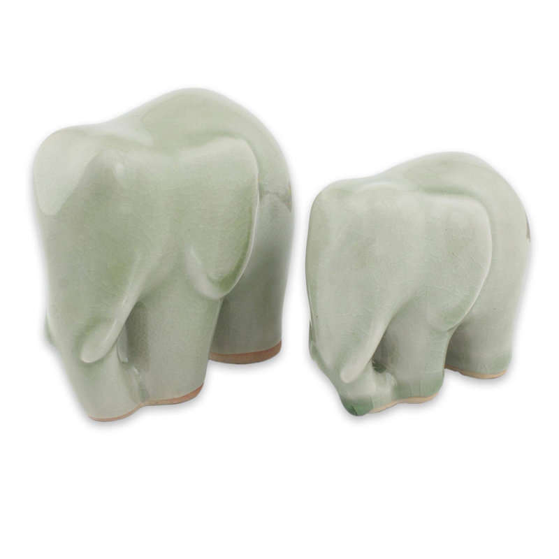 Ensemble de figurine en céramique éléphant celadon 2 pièces Aileu