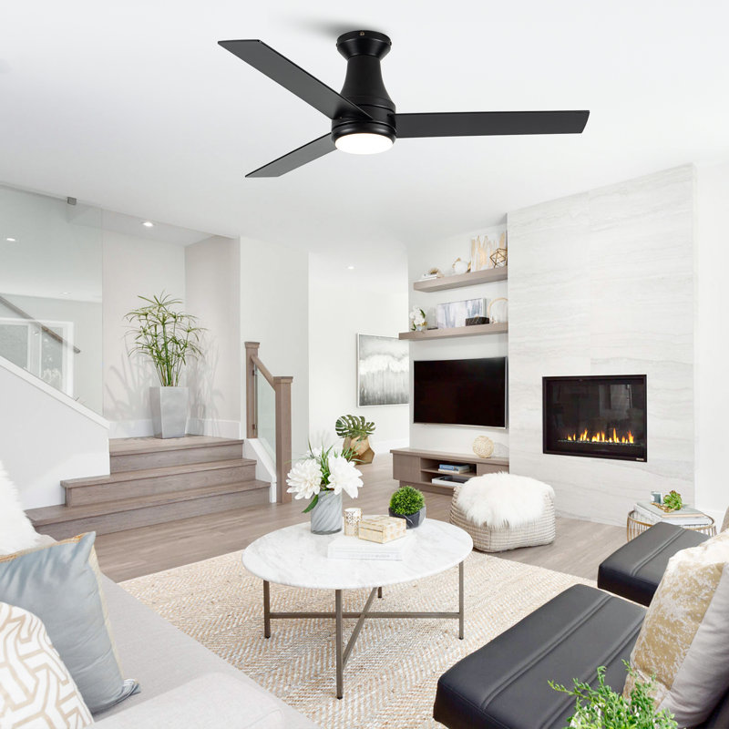 Vaczon 48" Flush Mount Smart Dimmable LED Ceiling Fan, APP and Remote Control, 3 Colors Lights, Double-Sided Wood Baldes, Timer