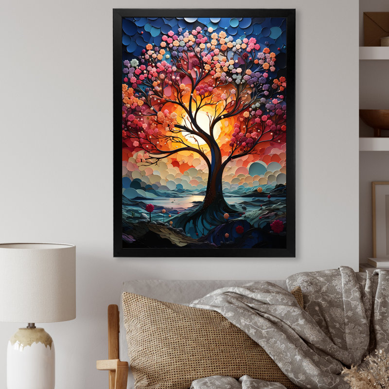 Baobab africain aux couleurs de l'arc-en-ciel - Art mural sur toile, arbre baobab, Cadre doré simple, H 40 po x l 30 po