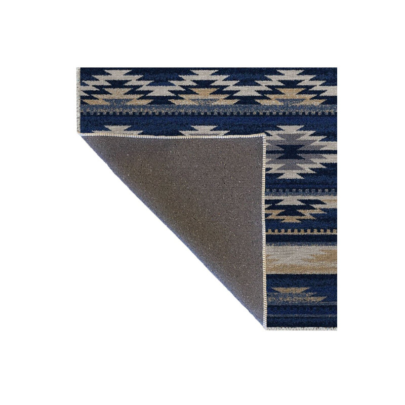Tapis bleu délavé à motif géométrique mixte, Sous-tapis rectangulaire 5 pi 1 po x 7 pi 7 po inc