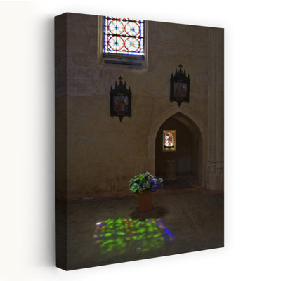 Reflection Of Stained Glass Window, Sourzac Church, Dordogne, France Wall Art