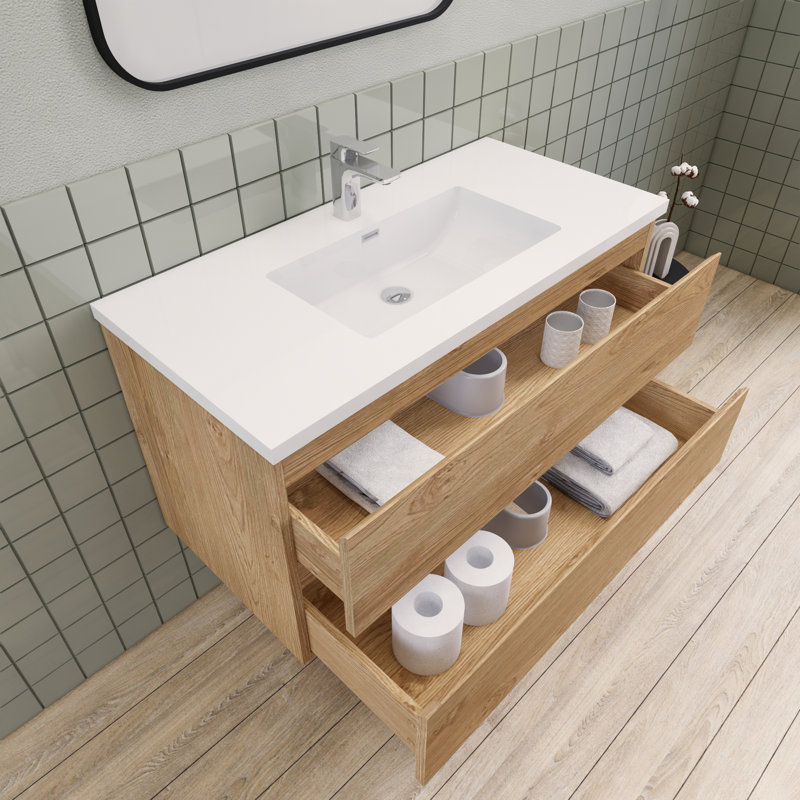 Alnwick 41.75'' Single Bathroom Vanity with Resin Top, New England Oak