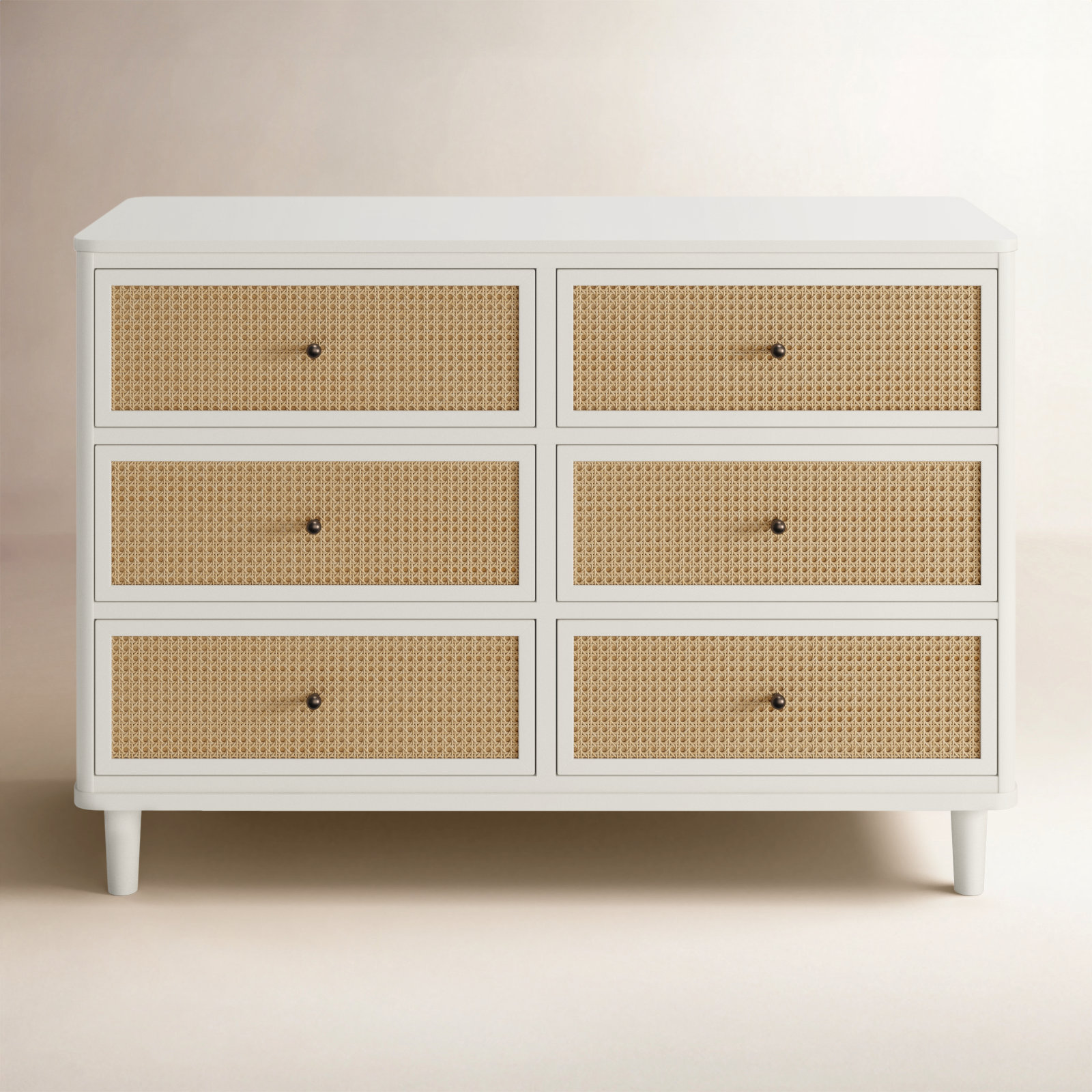 Marin 6 Drawer 19.49" W Dresser, Warm White/ Honey Cane