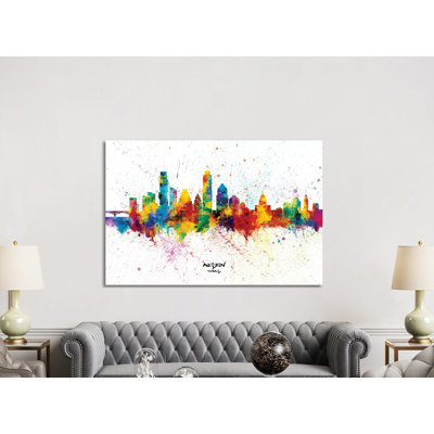 Austin Texas Skyline Splash by Michael Tompsett - 1 Piece Wrapped Canvas Painting