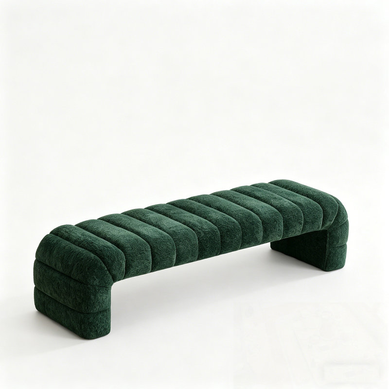 Chenille Upholstered Armless Bed Bench, Green