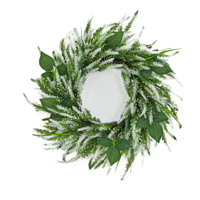 Couronne de lavande artificielle et feuille de rose Farmhouse - verdure artificielle de 20 pouces pour la porte d'entrée, le porche, le vestibule, le mur ou la fenêtre - Décoration intérieure suspendue toutes saisons - Matériau en PVC - Vert