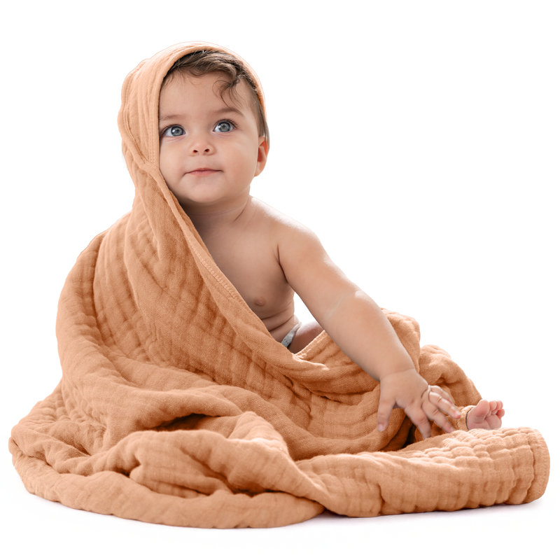 Comfy Cubs Hooded Baby Towel 1-Pack, Large 32 x 32 Inch - 6 Layer 100% Muslin Cotton - Soft & Absorbent Baby Bath Towels
