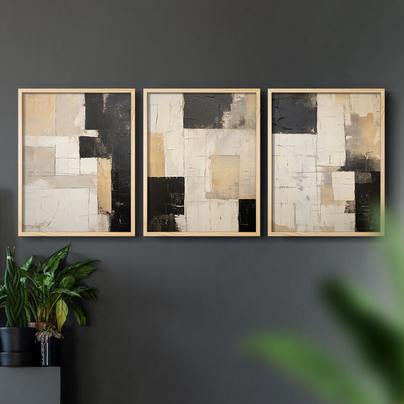Abstract  Series  CLXV  -Set Of 3 Framed Giclee Prints -Ready to Hang, Natural Framed, 10" H x 8" W