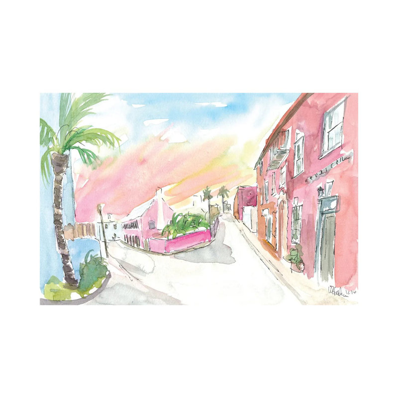 Sunny Bermuda Street Scene In St George's by Markus & Martina Bleichner - Wrapped Canvas Painting
