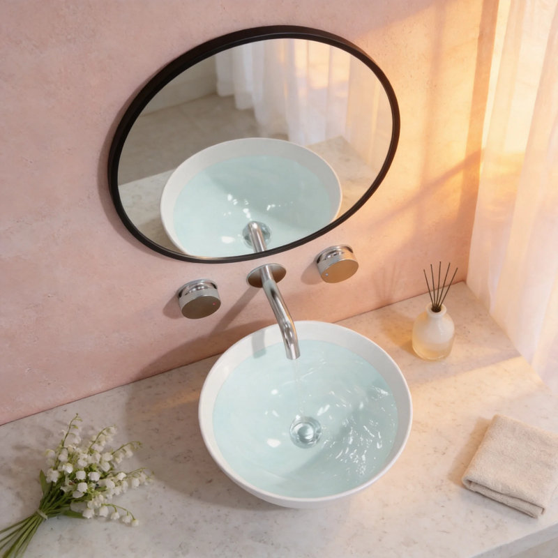Lavabo-vasque rond en porcelaine vitrifiée blanche de 40,6 cm (16 po), à poser sur un comptoir, avec bonde de 4,4 cm (1,75 po).