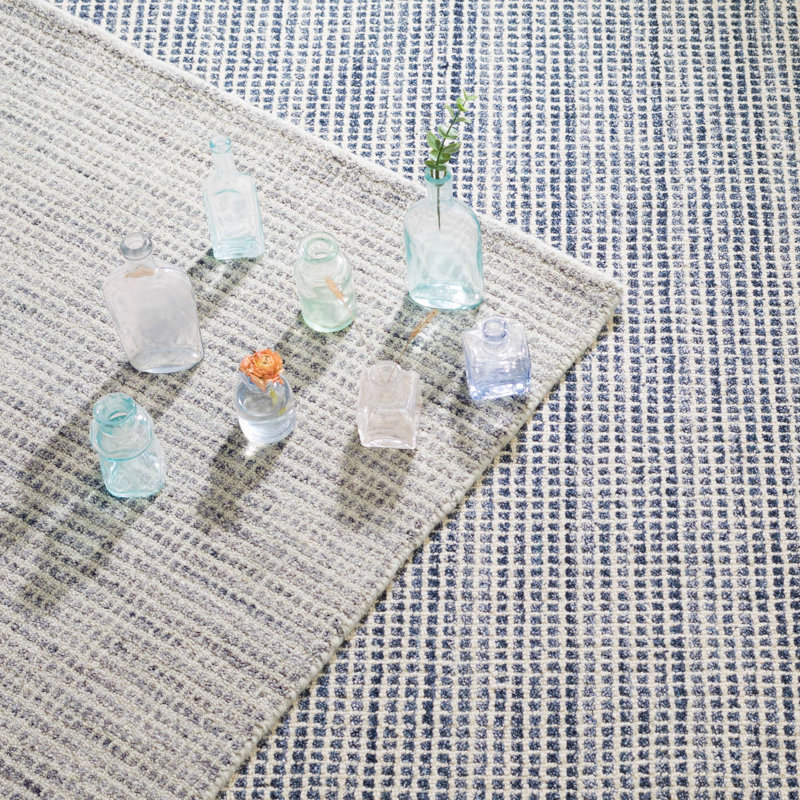 Homer Blue Hand Loom Knotted Wool/Viscose Rug, Rectangle 9'6" x 13'6"