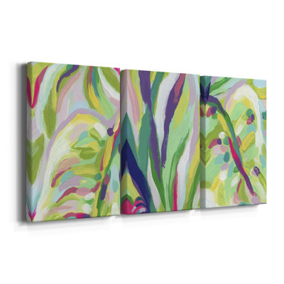 Bright Tropical Abstraction IV - Toile tendue sur mesure avec châssis - 3 pièces