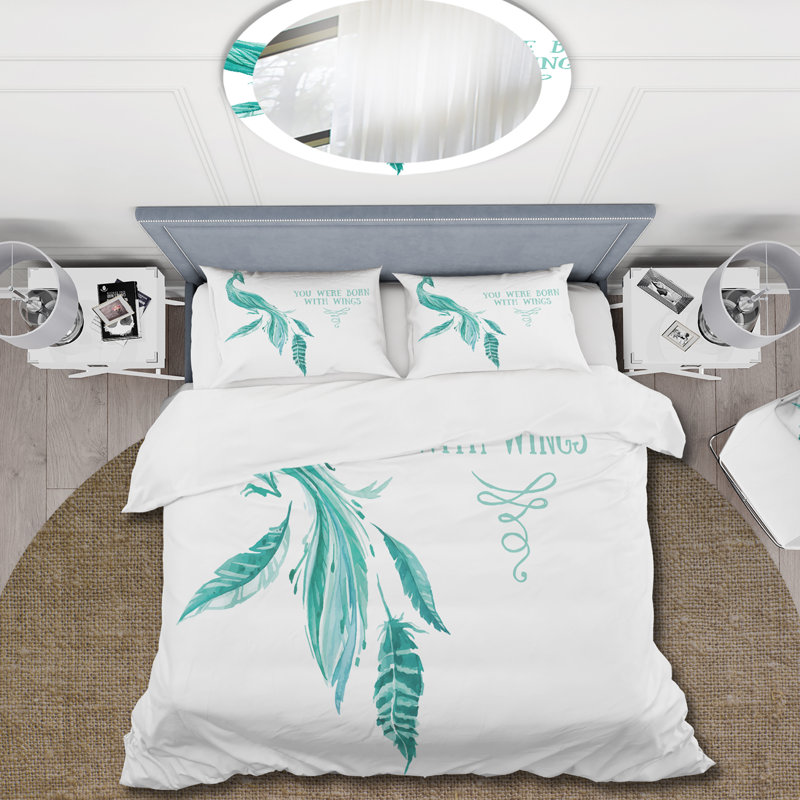 Mystic Mint Bird You Were Born With Wings - Ensemble de housse de couette traditionnel - Microfibre de polyester