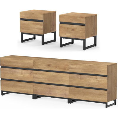 Nellie 3-Piece Bedroom Furniture Set, 94.5 Inches Dresser & Chest With 9 Drawers, 2 Nightstand With 2 Drawers, Side Table For Bedroom, Bedroom Furnitu by Latitude Run