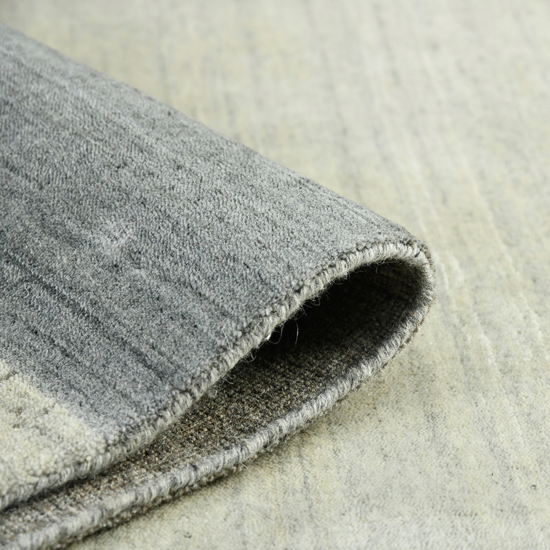 Ivory and Stripe Handmade Reversible Wool Viscose Rug, 4' x 6'