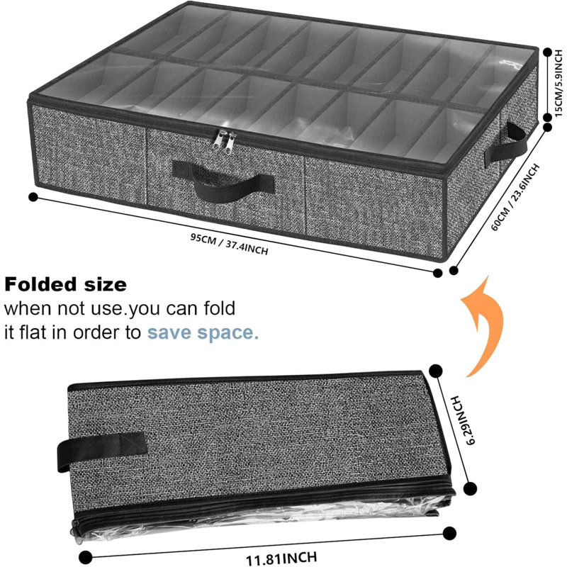 32 Pairs Shoe Organizer Under Bed, Underbed Shoe Storage Boxes Bins, Organizador De Zapatos, Zapateras Organizer, Black, Set Of 2