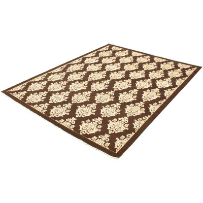 One-of-a-Kind Rectangle 8'10" X 12' New Age Wool Area Rug in Ivory/Dark Brown