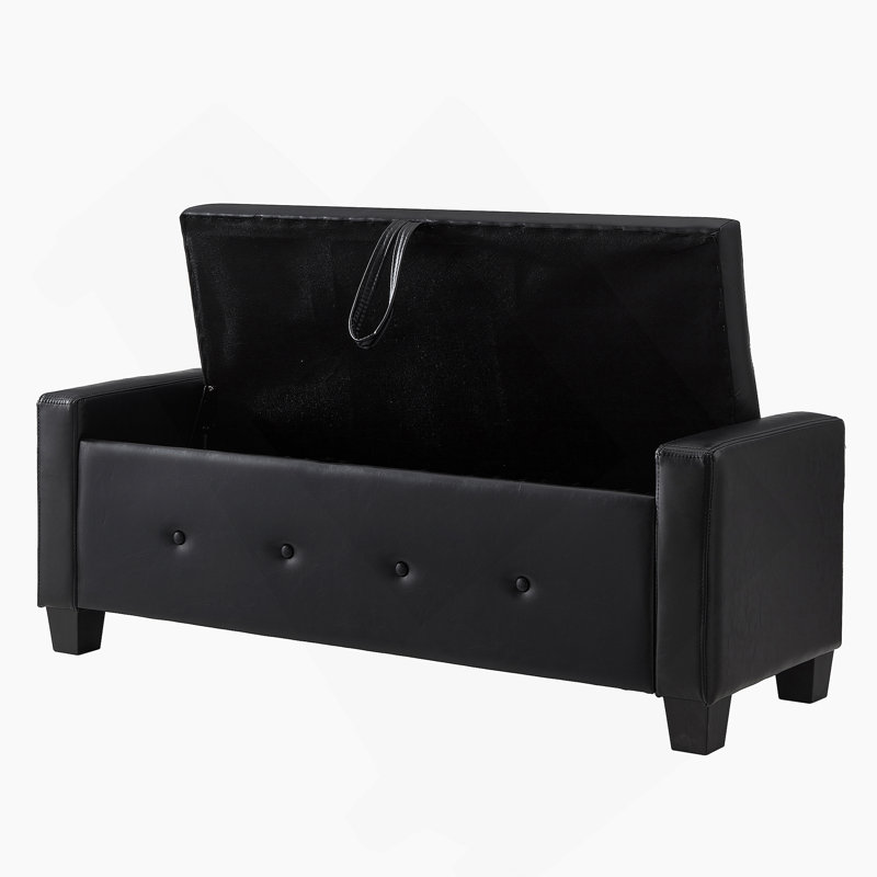 48" Ottoman Bench With Storage, Bench For Bedroom,Living Room,Hallway, Upholstered Tufted Faux Leather PU Ottoman Black