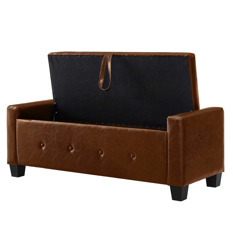 Ottoman Bench With Storage, Bench For Bedroom,Living Room,Hallway, Upholstered Tufted Faux Leather PU Ottoman, Brown