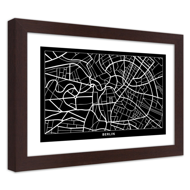 City Map Of Berlin - Single Picture Frame Print, 60cm H x 90cm W, Brown