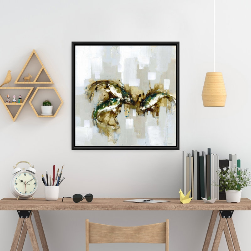Toile brune pour chambre asiatique | Décor de trois poissons Koi abstraits
