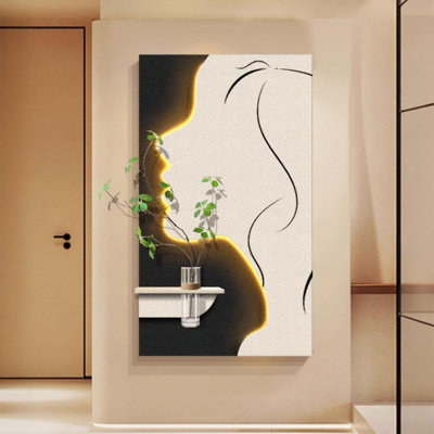 Décoration murale grès silhouette avec vase à DEL et hydroponique - décor de vestibule