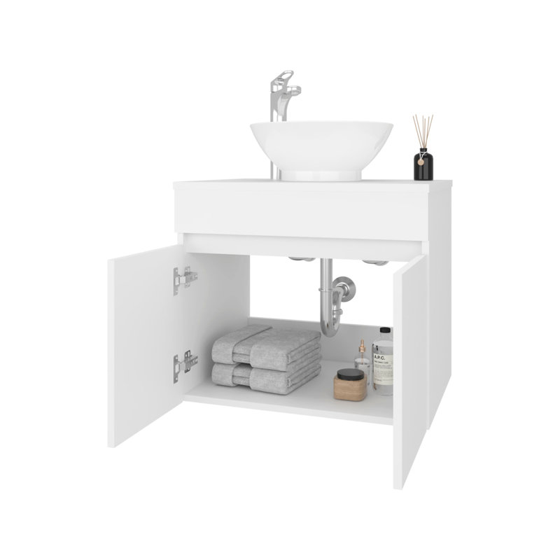 White Bathroom Vanity Featuring 2 French Doors - Freestanding, Bright And Stylish, Organized Storage Solution, 20.4H X 23.4W 17.5D, Particle Board 2-Door Freestanding With Generous Storage, Brightens