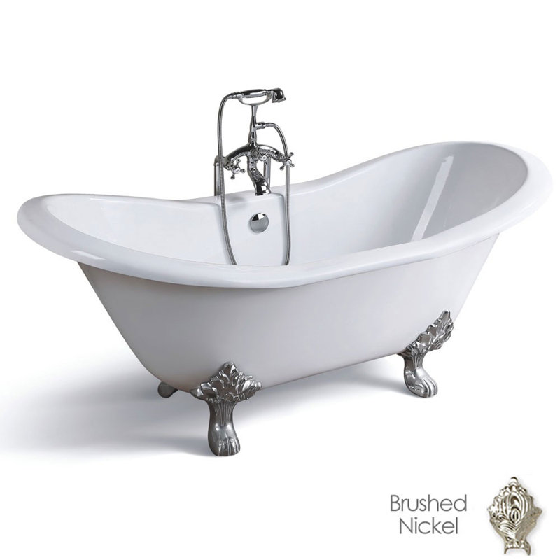 Grace 72'' x 30.2'' Soaking Porcelain Bathtub, Brushed Nickel