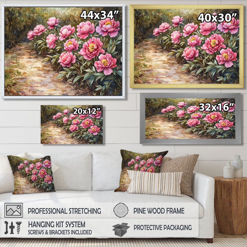 Pivoines le long du chemin de terre IV - Art mural pivoines, Reproduction encadrée d'une seule photo, H 30 po x l 40 po