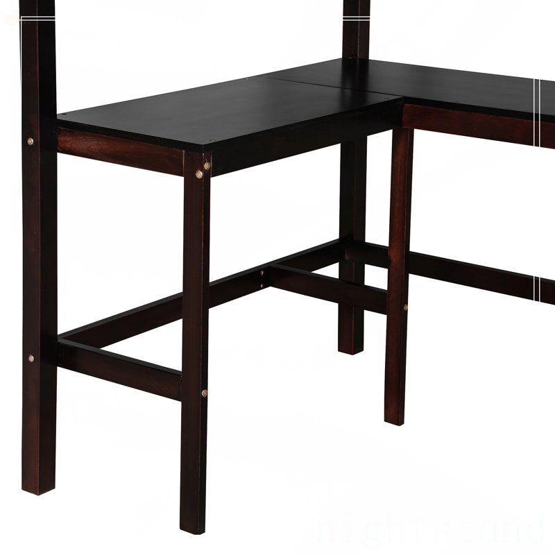 Lit mezzanine simple avec tablettes et bureau
