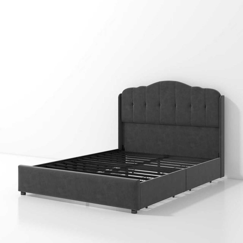 REAHOME King Bed Frame with 4 Storage Drawers Grey