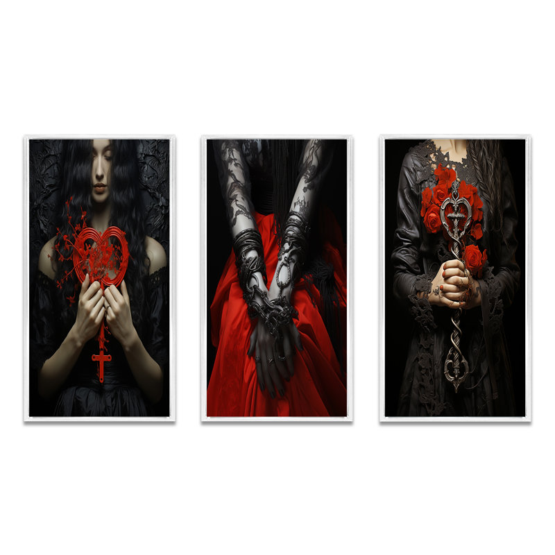 "Sacrifice de la croix religieuse", 3 pièces sur toile, Cadre flottant blanc, H 28 po x l 36 po