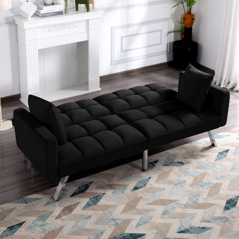 Canapé-lit futon inclinable multifonctionnel de 74 po Elegra, Noir