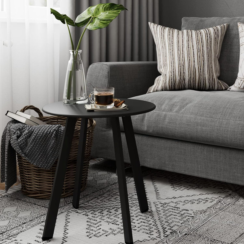Olilawn 17.75'' L x 17.75'' W Outdoor Side Table, stain-resistant and easy to maintain, Black/Black