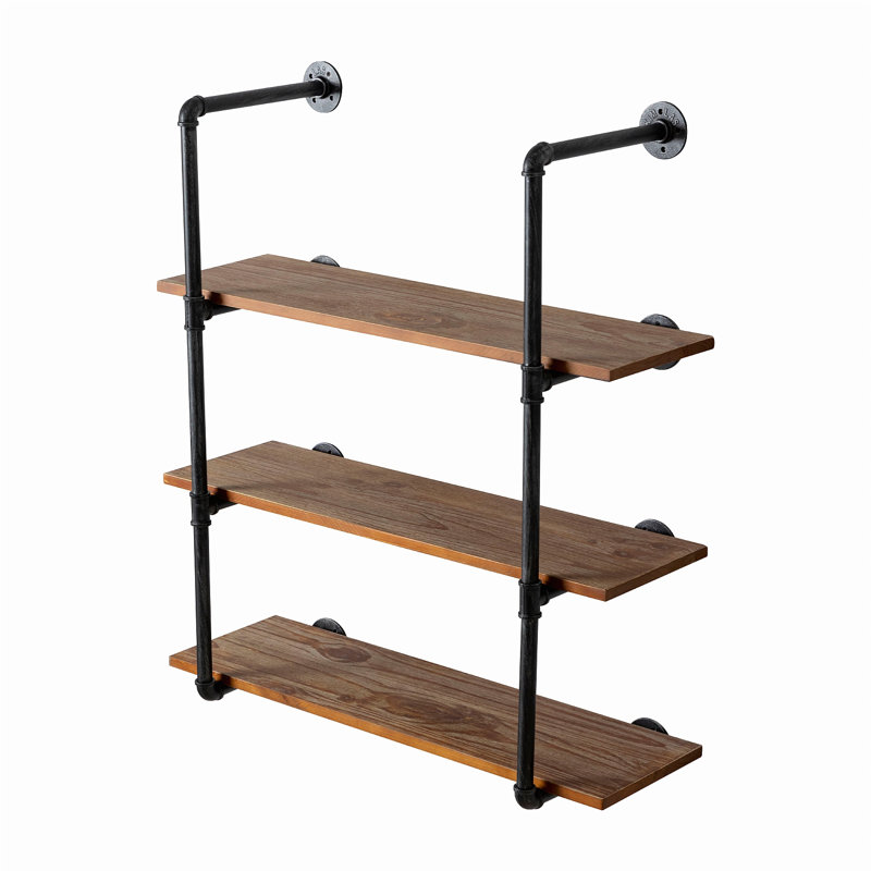 Graysie 3 Piece Pine Industrial Pipe Shelves