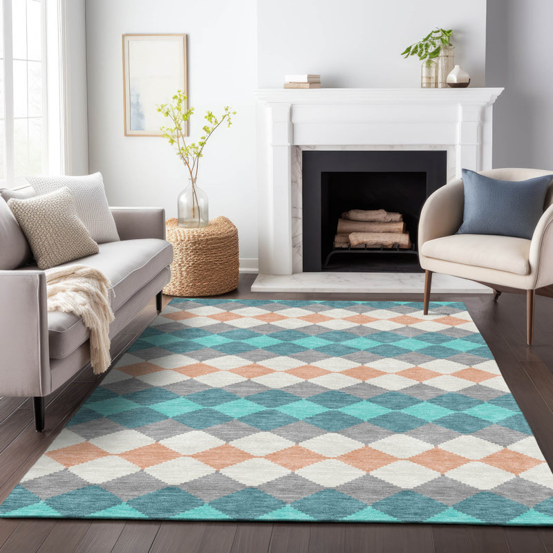 Tapis intérieur / extérieur bleu sarcelle lavable Eira , 8' x 10'