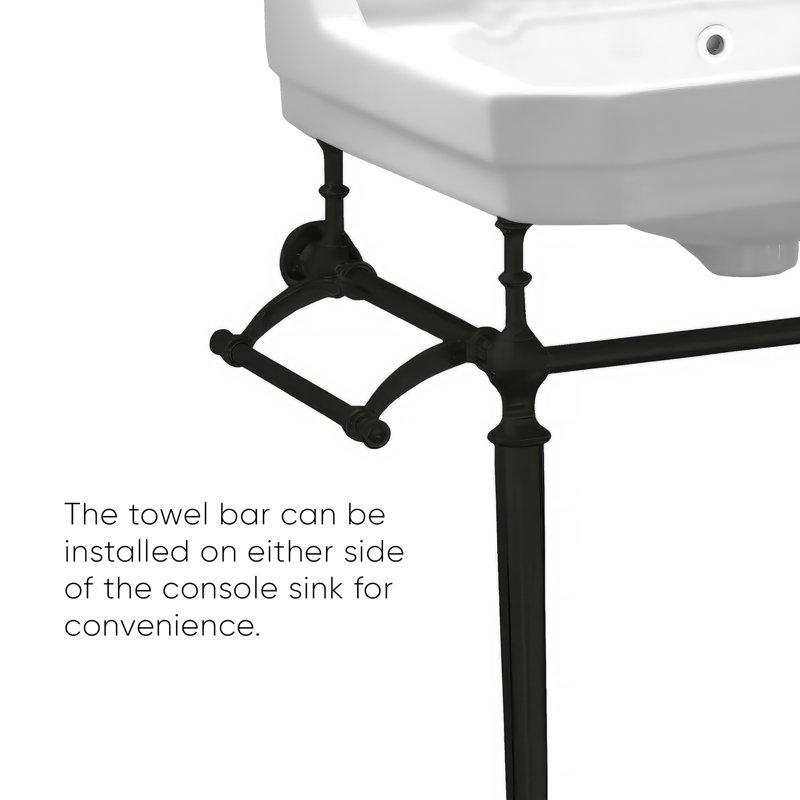 Victoriahaus 23.5" x 20" Rectangular Console Sink with Faucet Drill, Towel Bar, Backsplash, and Overflow, Matte Black, Single