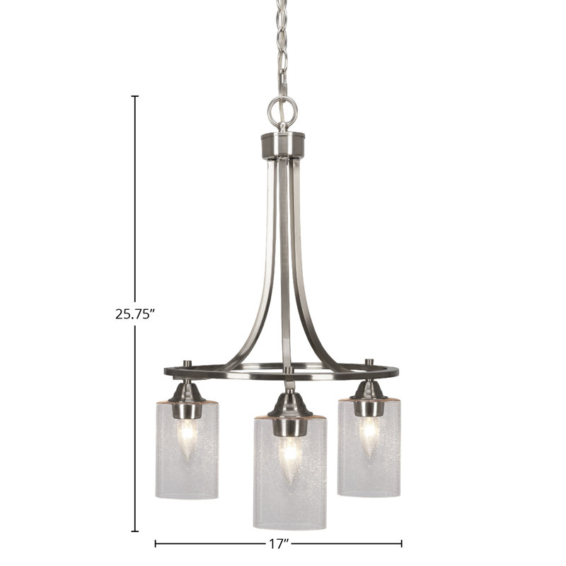 Lustre 3 lumières avec verre 4 "Paramount, Nickel brossé, À bulles, H 25,75 po x l 17 po x P 17 po