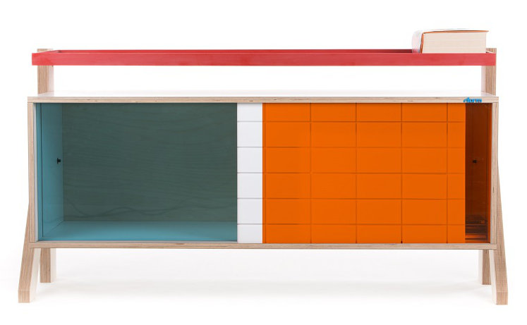 Leanne 3 Door Sideboard, Snow White and Blue/Red
