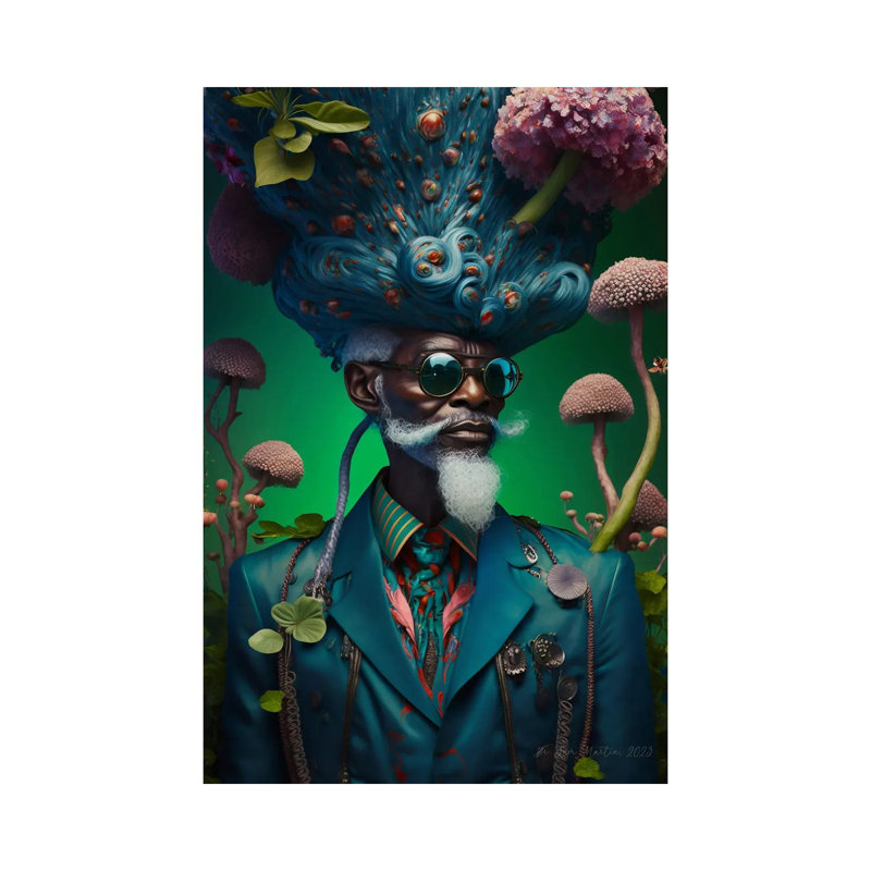 Retro Futurist African Grandpa - Mushrooms V by Digital Wild Art - Gallery-Wrapped Canvas Giclée on Canvas, Wrapped Canvas