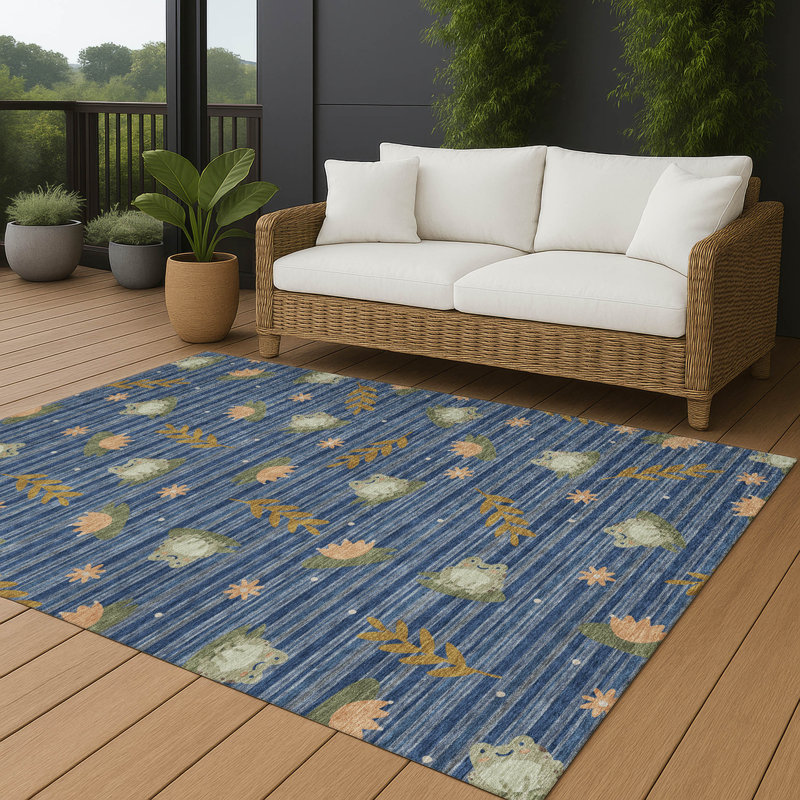 Tapis intérieur / extérieur lavable à la machine pour enfants ACN2795, Marine, 3 pi x 5 pi