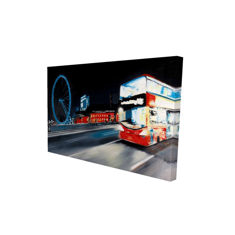 Voyage en bus de nuit - Toile rouge villes pour la décoration intérieure, H 36 po x l 24 po