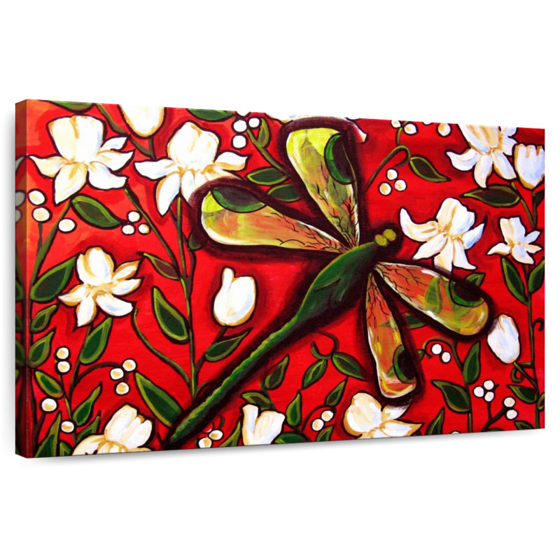 Brampt Dragonfly On Red, 34" H x 51" W
