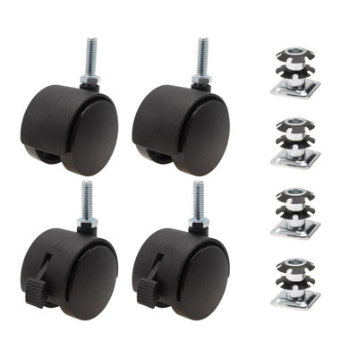 1in. Square Metal Double Star Caster Inserts 2 With Brakes and 2 Without Brakes